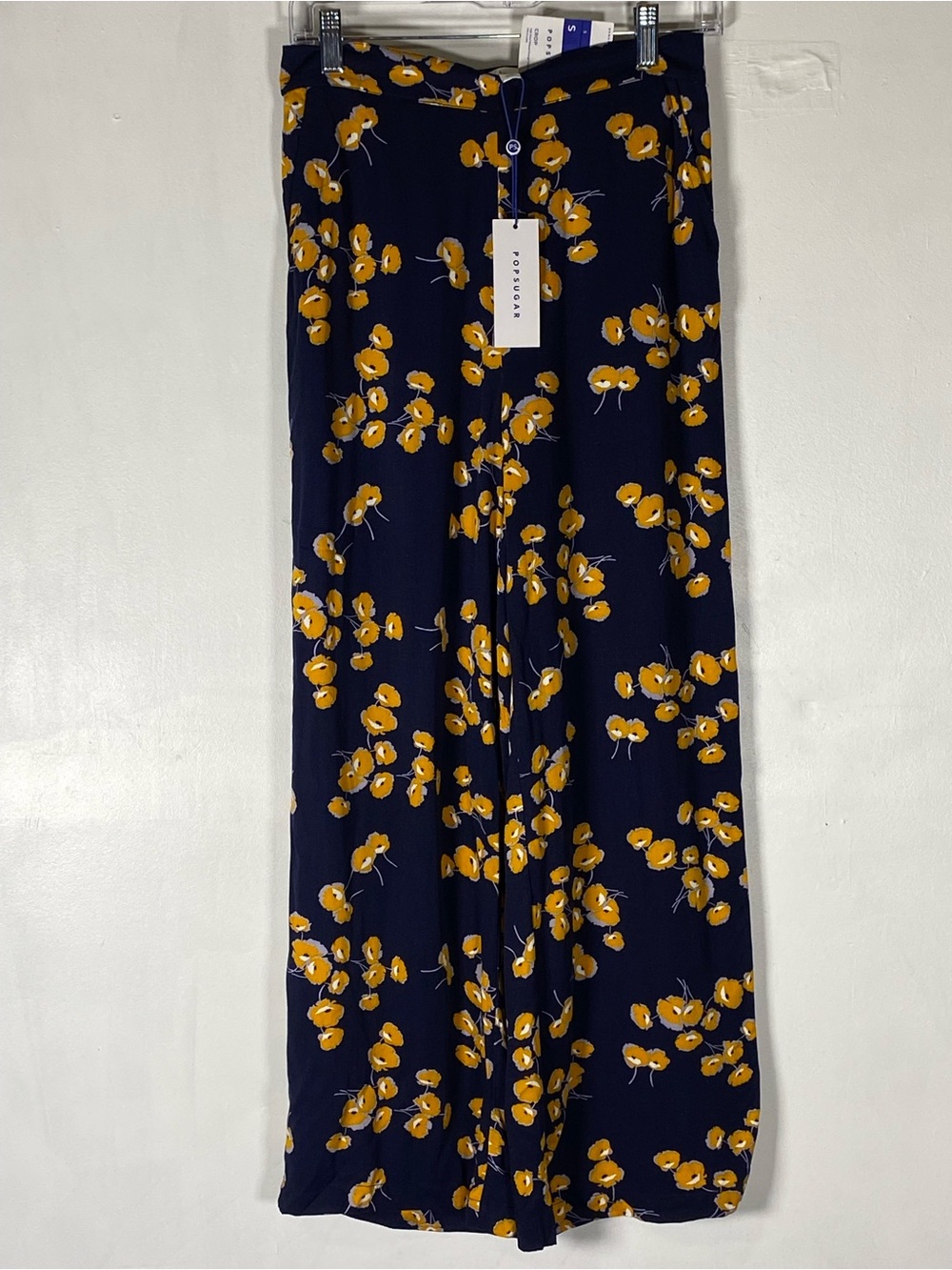 POPSUGAR Navy Wide-Leg Pants with Yellow Floral Print